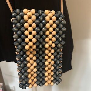 Beaded Crossbody Phone Purse in Blue and Tan